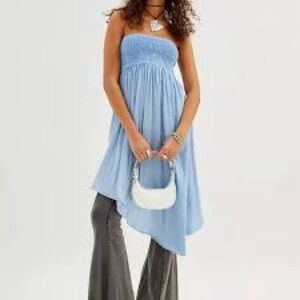 Urban Outfitters Blue Asymmetrical Smocked Strapless Dress